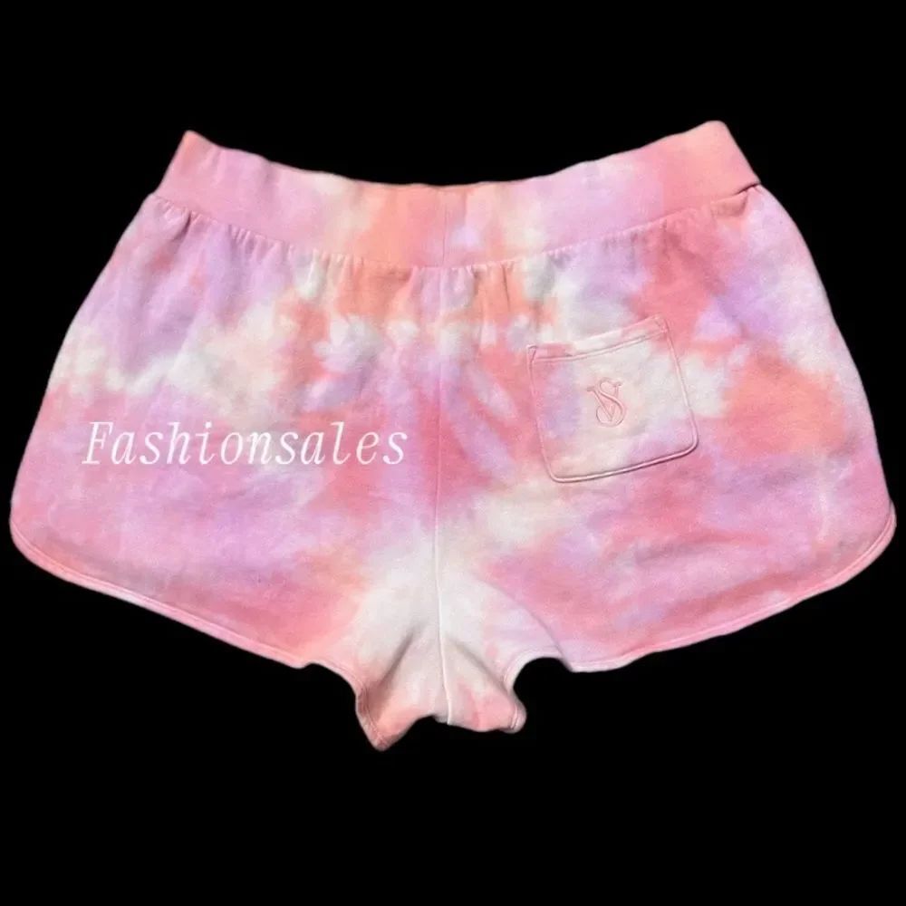 Victorias Secret On Point Soft Fleece Shorts pink coral tie dye XXL